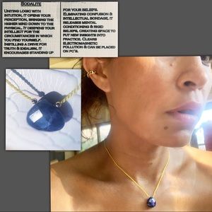 Natural Sodalite w Yellow Thread Healing Necklace